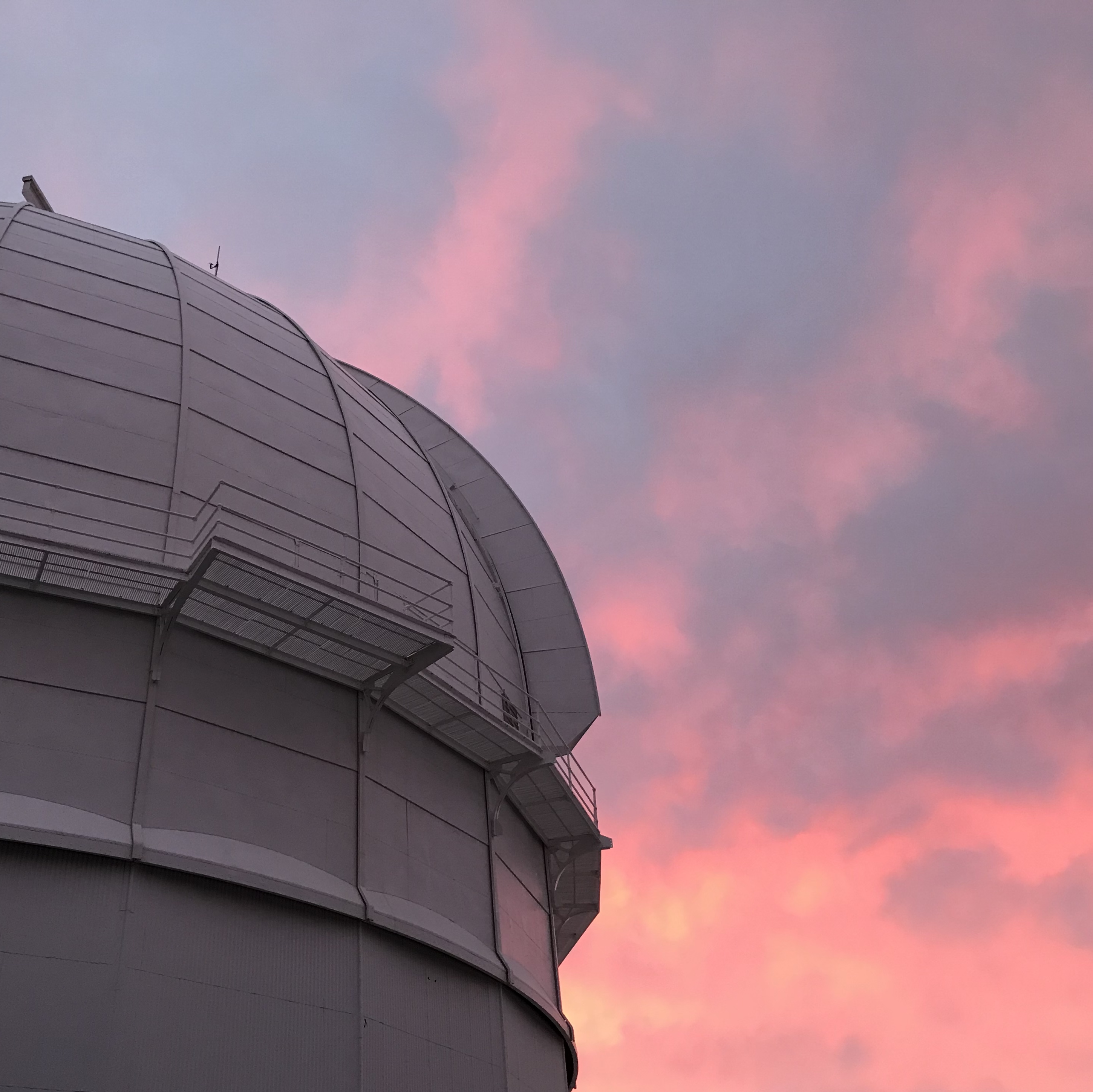 100-in telescope dome at Mount Wilson Observatory at sunset.